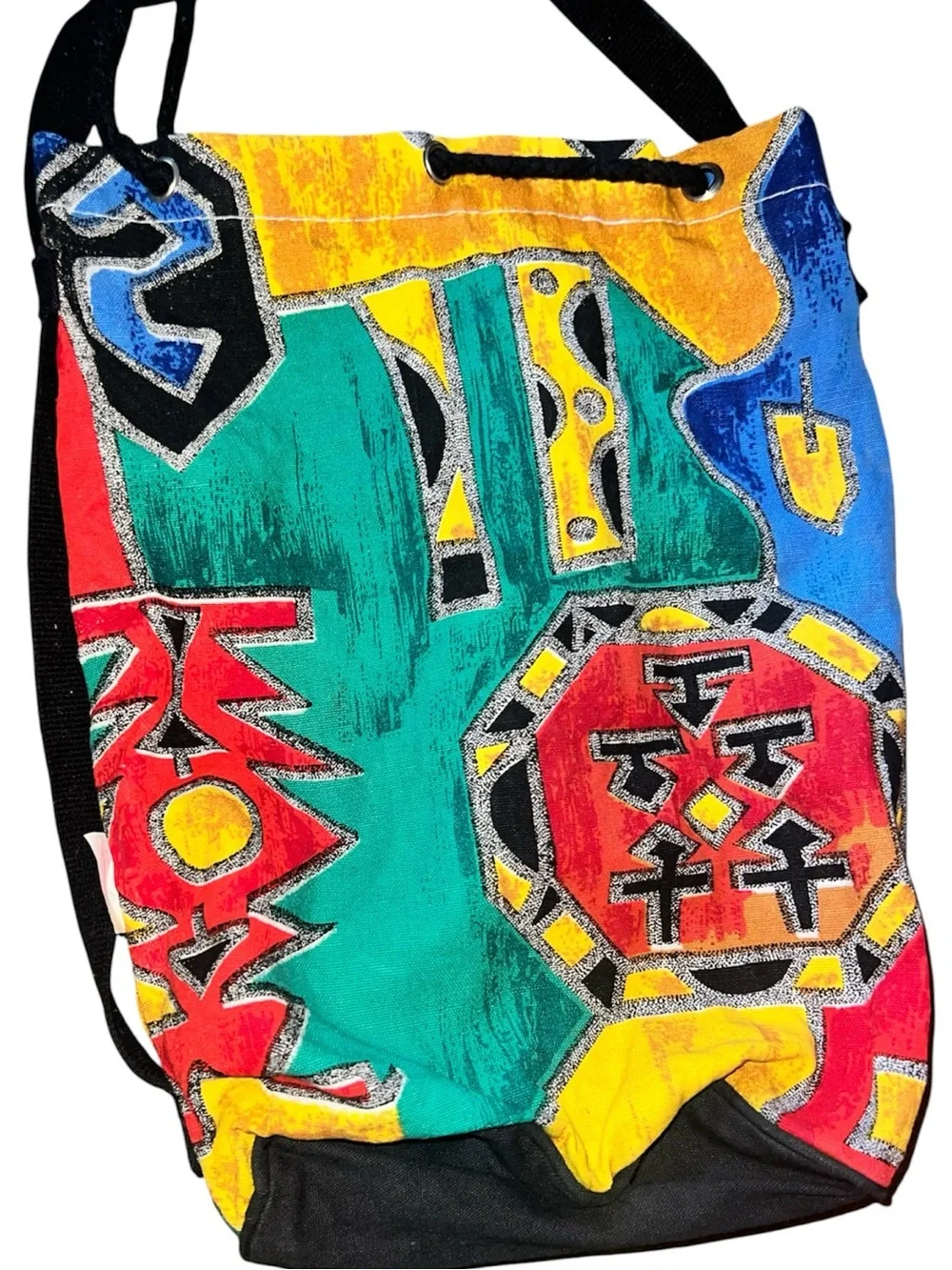 Accent Drawstring Canvas Style Bag with Aztec Southwestern Print